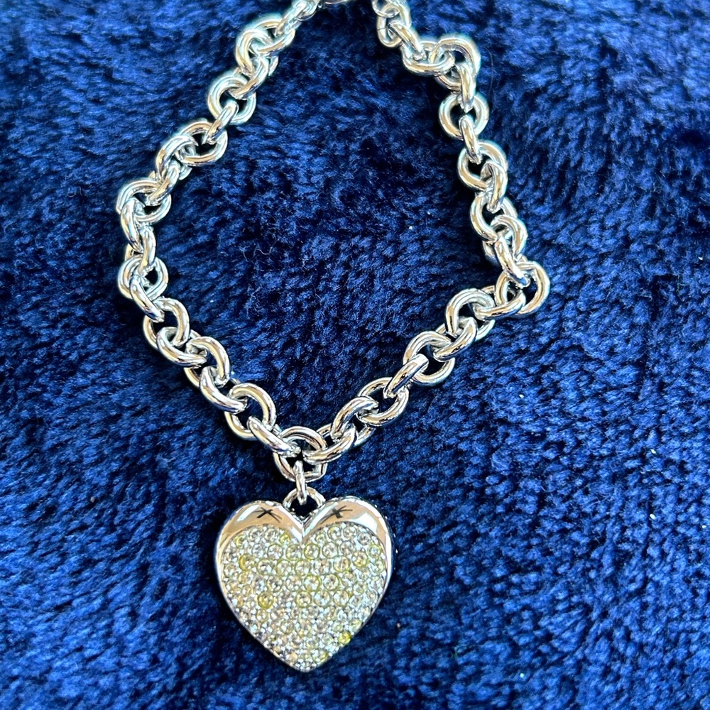 Swarovski Crystal Heart Silver-Tone Charm Bracelet
